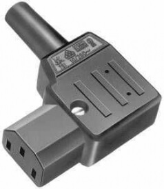 Thermoplastic appliance socket, angled like VDE 0625 / EN 60 320 / C13