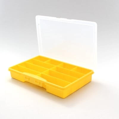 Sortierbox, 10 Fächer, aus Kunststoff, gelb, leer