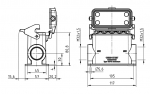 Han 16B Sockelgehuse mit Metallkappe, seitlicher Kabeleingang, 2xM32, Lngsbgel, hohe Bauform