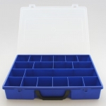 Sortierbox, 18 Fcher, aus Kunststoff, blau, leer