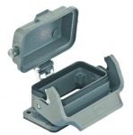 Han 10B bulkhead mounted housing, with metal cover, single locking lever